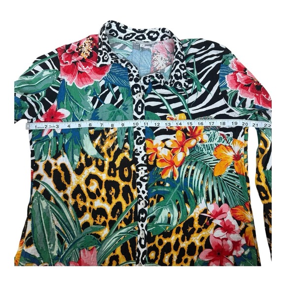 John Mark Button Down Shirt Floral Zebra Leopard Bold Colorful Print Top Small - Picture 10 of 12